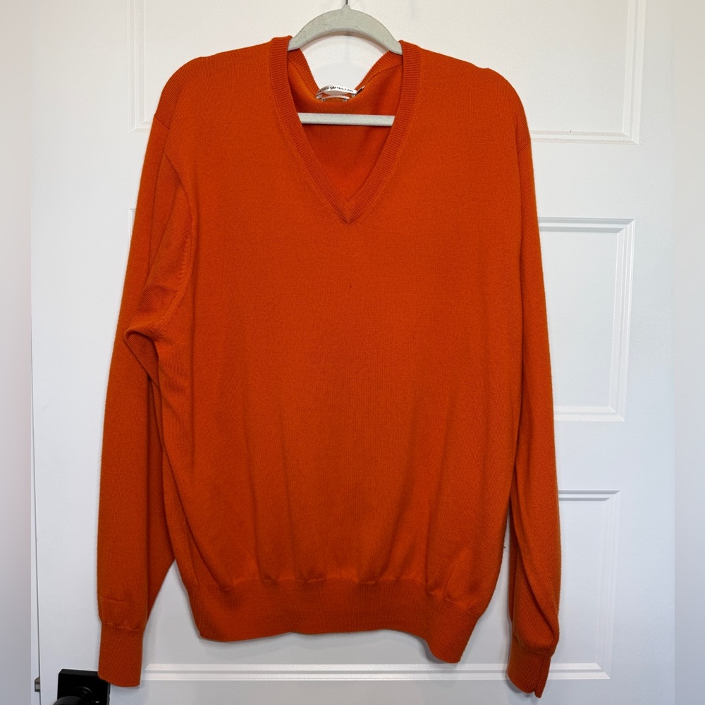 Peter Millar 100% Merino Wool V Neck Sweater Orange XL